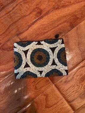 Non Signe Circle Patterned Beaded Mini Pouch